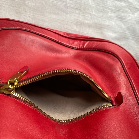 J. Crew red leather hobo handbag with brass hardware and dust bag. - Picture 8 of 13